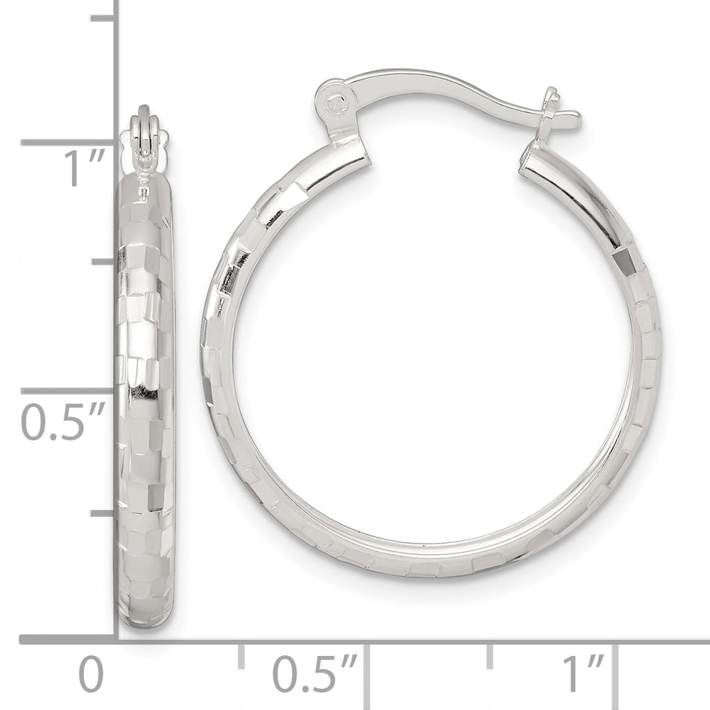 Sterling Silver Polished Diamond-cut 25x3mm Round Hoop Earrings