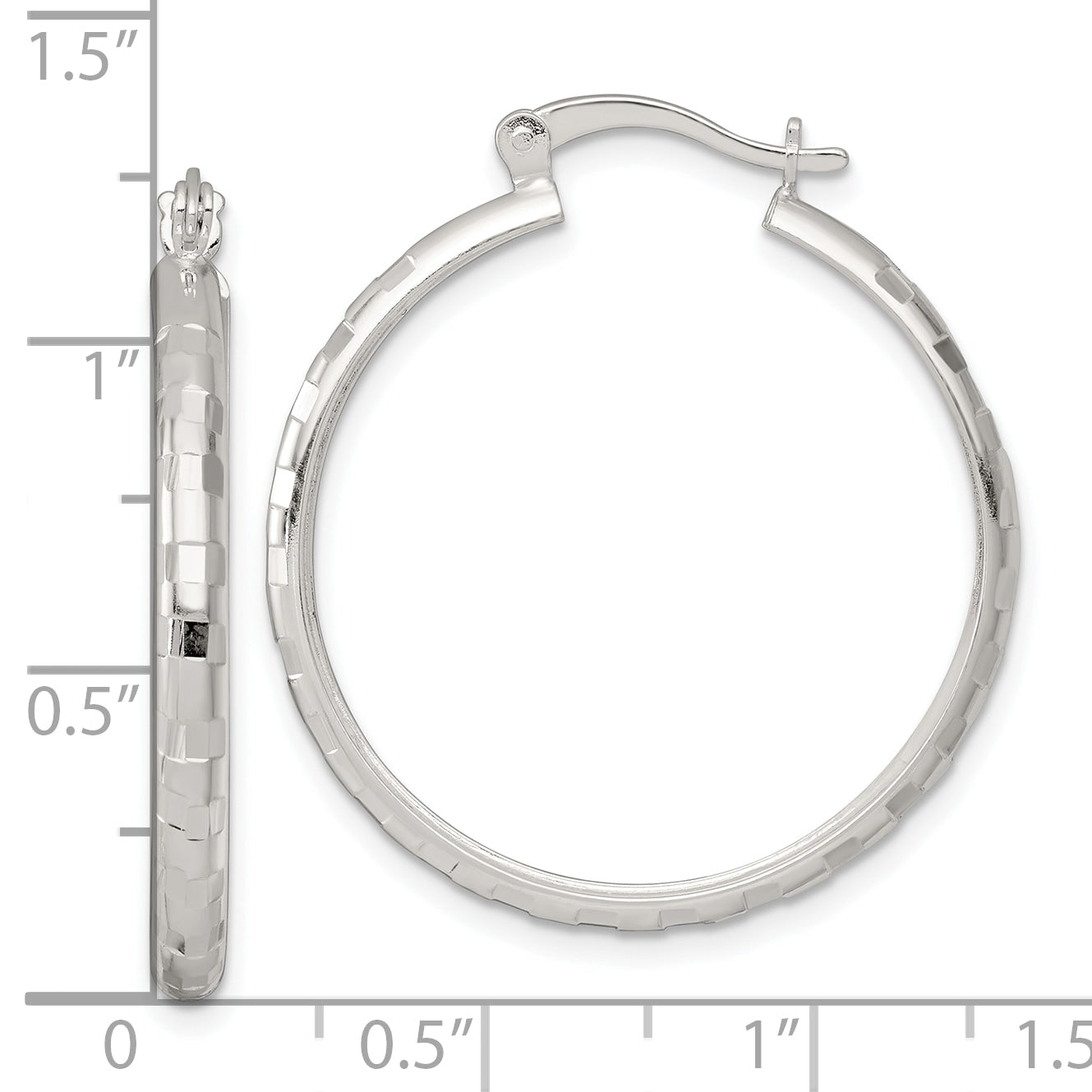 Sterling Silver Polished Diamond-cut 30x3mm Round Hoop Earrings