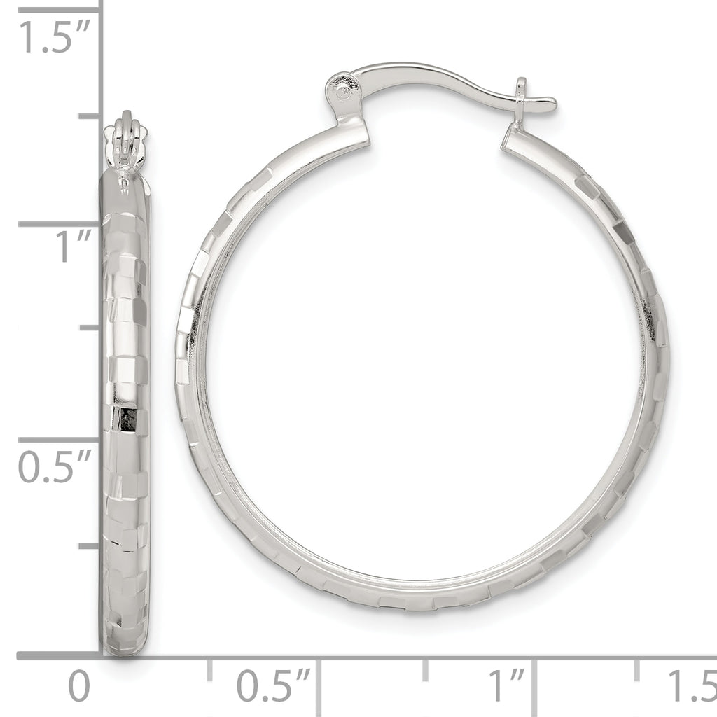 Sterling Silver Polished Diamond-cut 30x3mm Round Hoop Earrings