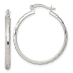 Sterling Silver Polished Diamond-cut 30x3mm Round Hoop Earrings
