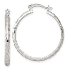 Sterling Silver Polished Diamond-cut 30x3mm Round Hoop Earrings