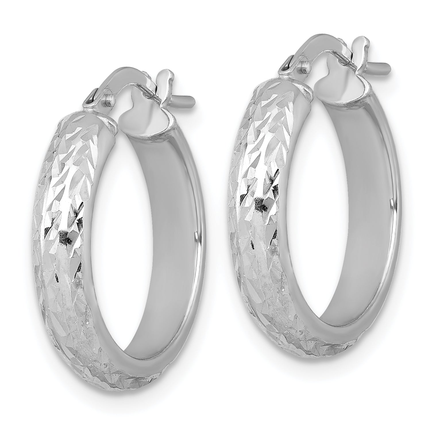 Sterling Silver Rhodium-plated Polished and Diamond-cut 4.00 x 20mm Tube Hoop Earrings Secondary image