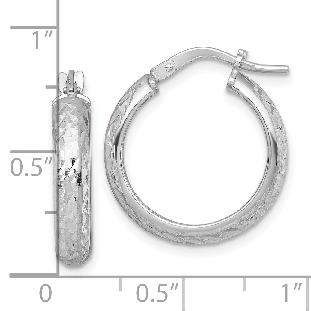 Sterling Silver Rhodium-plated Polished and Diamond-cut 4.00 x 20mm Tube Hoop Earrings