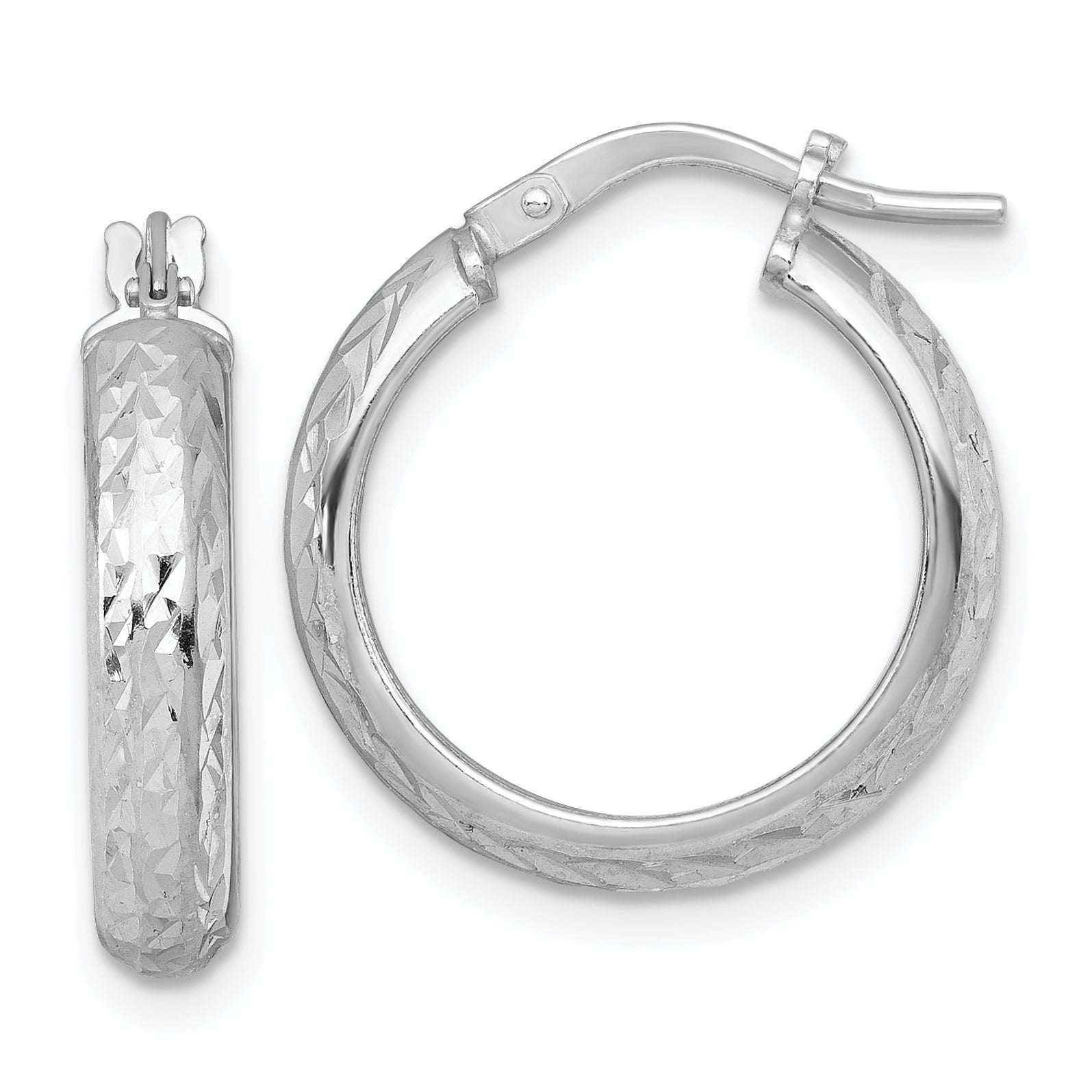 Sterling Silver Rhodium-plated Polished and Diamond-cut 4.00 x 20mm Tube Hoop Earrings Main image