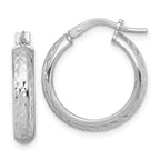 Sterling Silver Rhodium-plated Polished and Diamond-cut 4.00 x 20mm Tube Hoop Earrings
