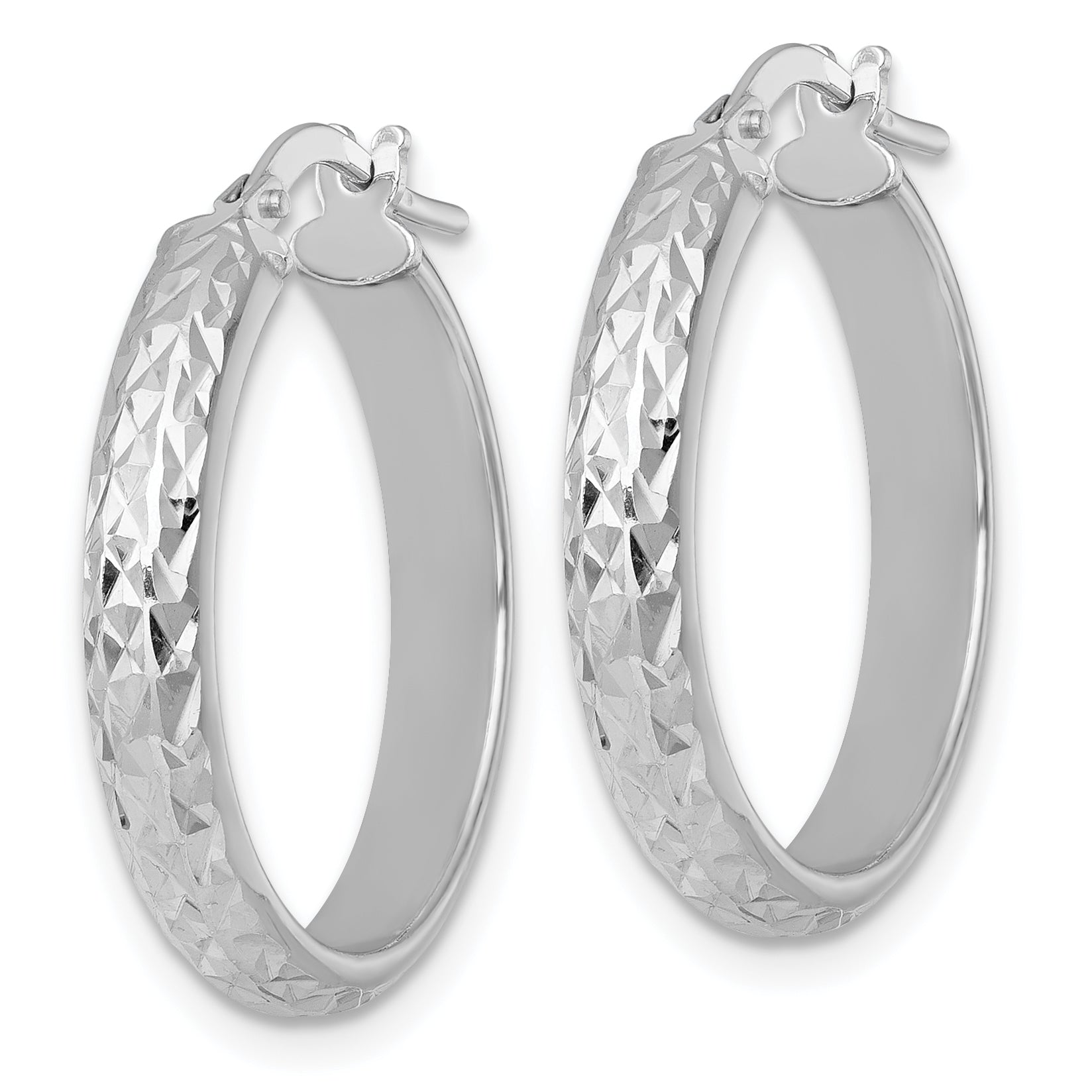 Sterling Silver Rhodium-plated Polished and Diamond-cut 4.00 x 25mm Tube Hoop Earrings Secondary image