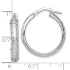 Sterling Silver Rhodium-plated Polished and Diamond-cut 4.00 x 25mm Tube Hoop Earrings