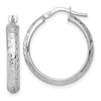 Sterling Silver Rhodium-plated Polished and Diamond-cut 4.00 x 25mm Tube Hoop Earrings