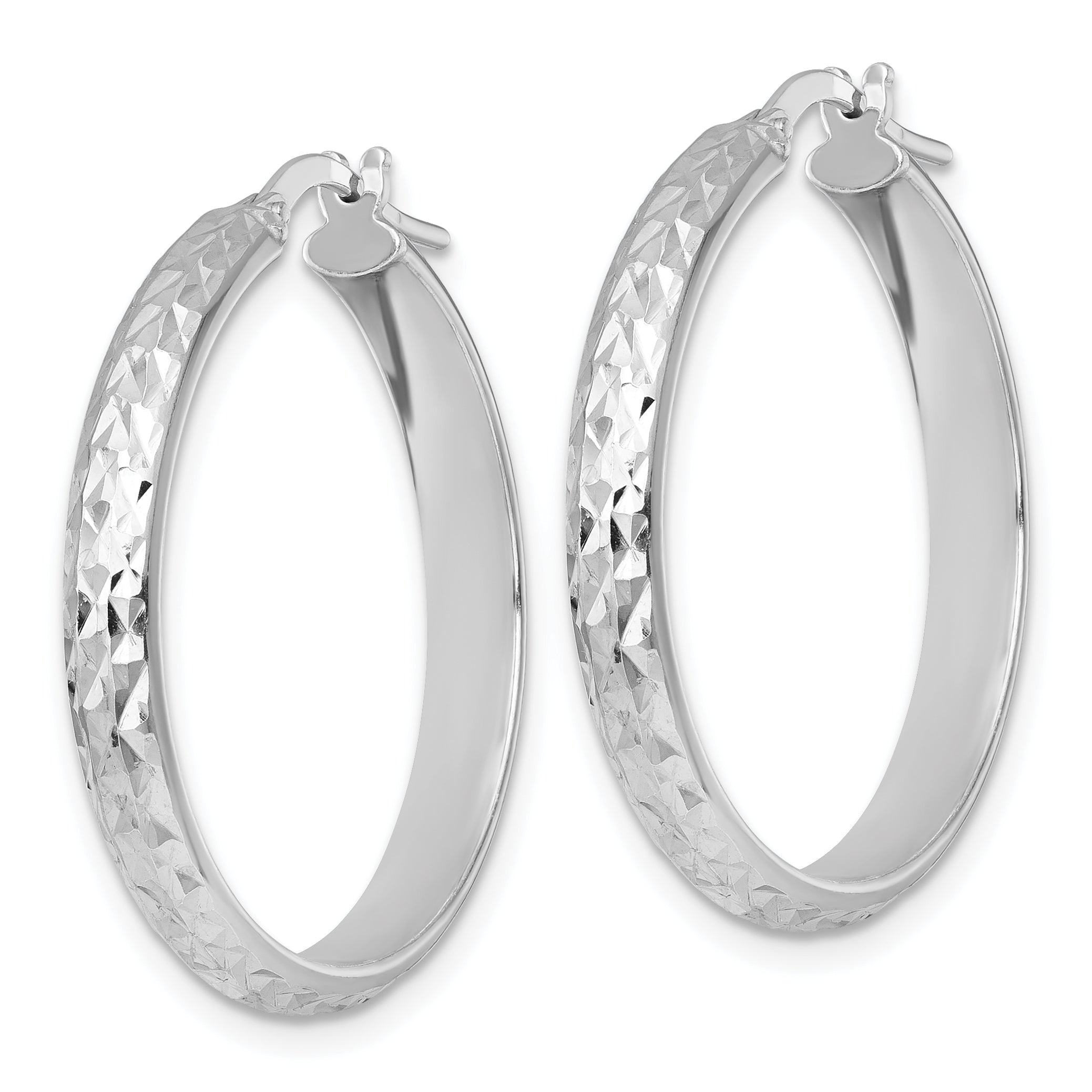 Sterling Silver Rhodium-plated Polished and Diamond-cut 4.00 x 30mm Tube Hoop Earrings Secondary image