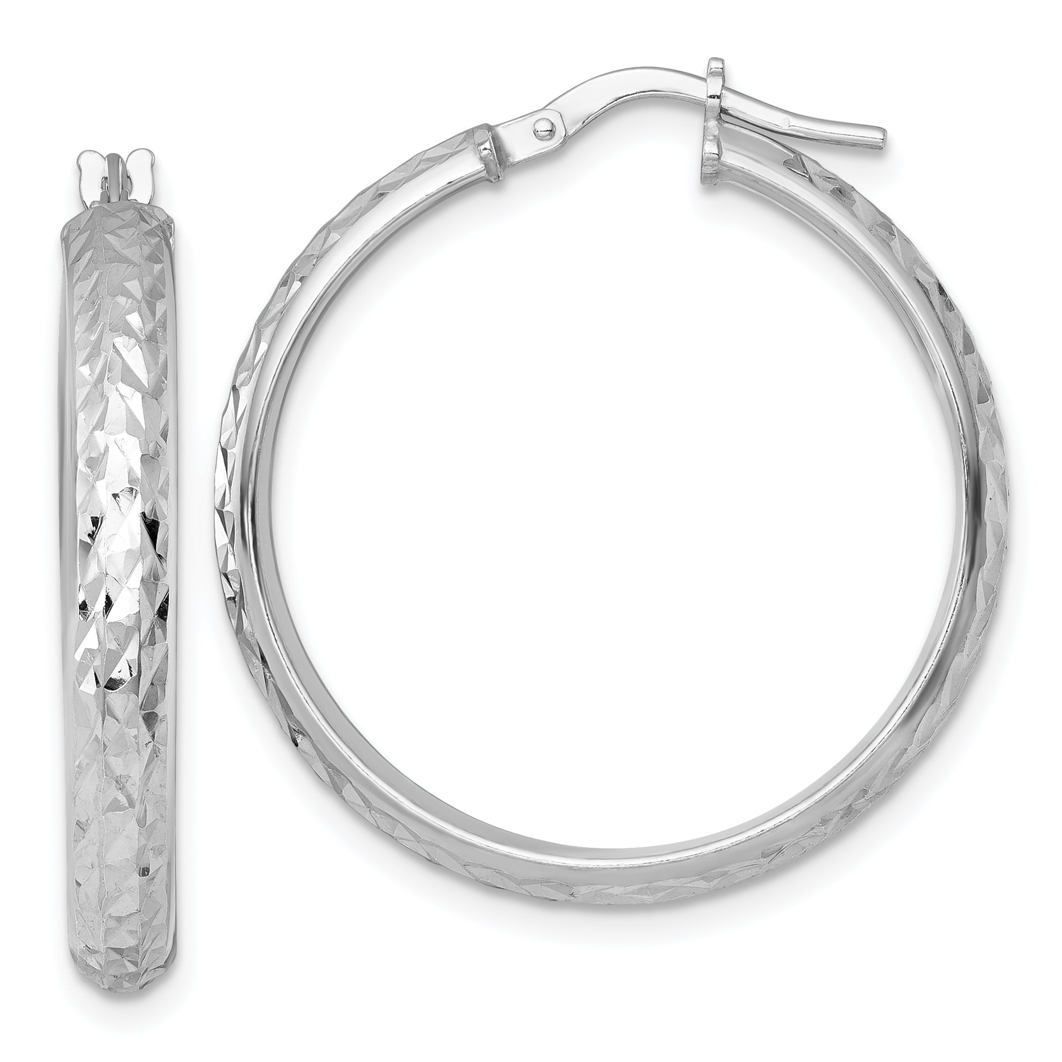 Sterling Silver Rhodium-plated Polished and Diamond-cut 4.00 x 30mm Tube Hoop Earrings Main image