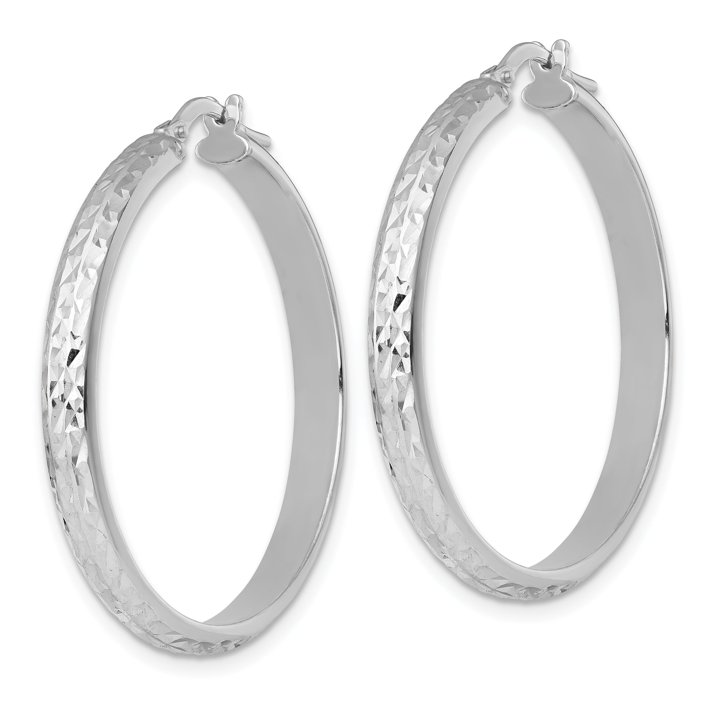 Sterling Silver Rhodium-plated Polished and Diamond-cut 4.00 x 35mm Tube Hoop Earrings Secondary image