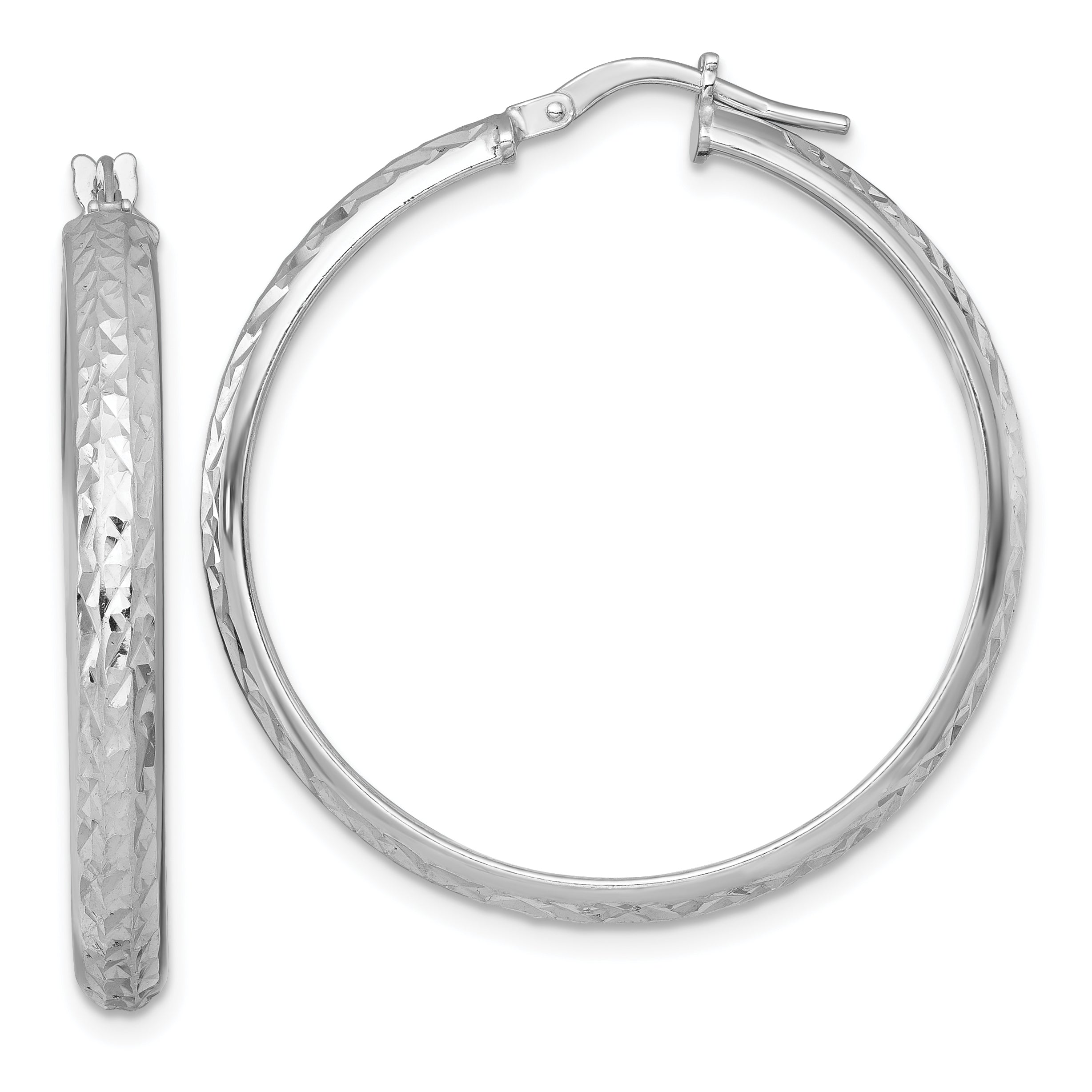 Sterling Silver Rhodium-plated Polished and Diamond-cut 4.00 x 35mm Tube Hoop Earrings Main image