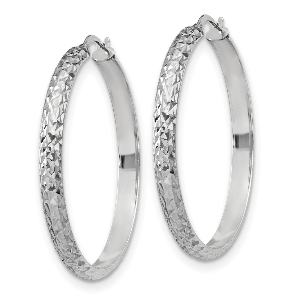 Sterling Silver Rhodium-plated Polished and Diamond-cut 4.00 x 40mm Tube Hoop Earrings