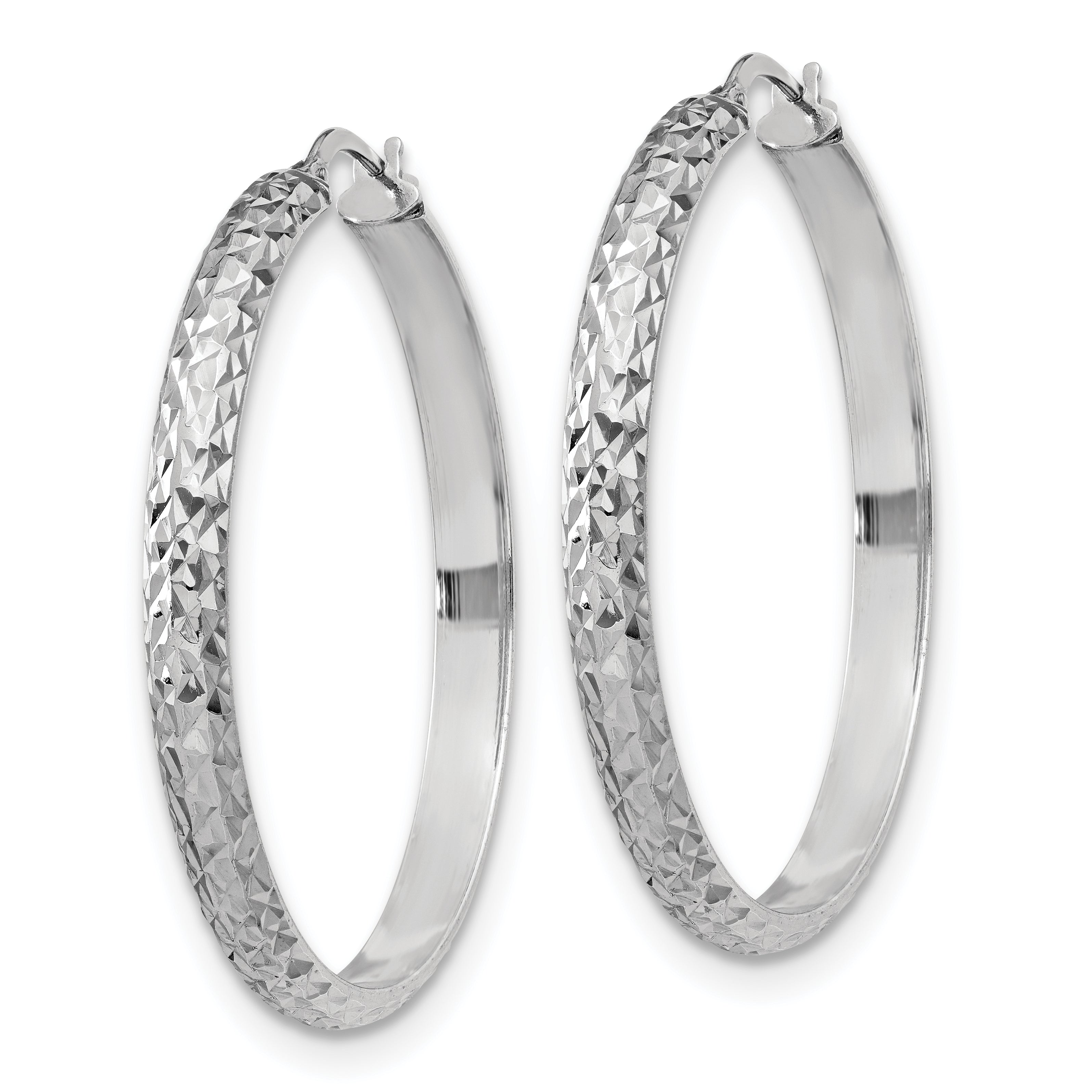 Sterling Silver Rhodium-plated Polished and Diamond-cut 4.00 x 40mm Tube Hoop Earrings