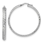 Sterling Silver Rhodium-plated Polished and Diamond-cut 4.00 x 40mm Tube Hoop Earrings