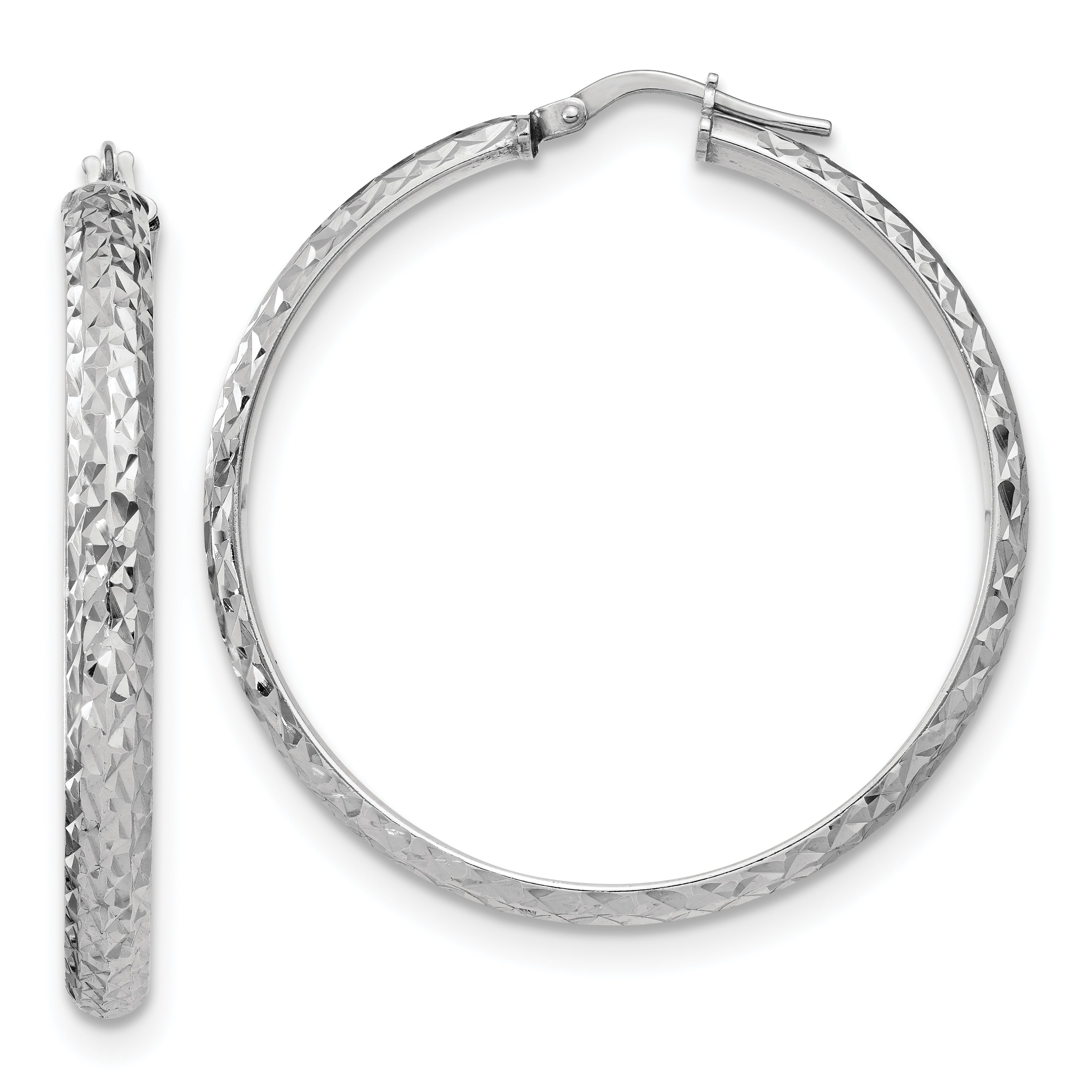 Sterling Silver Rhodium-plated Polished and Diamond-cut 4.00 x 40mm Tube Hoop Earrings