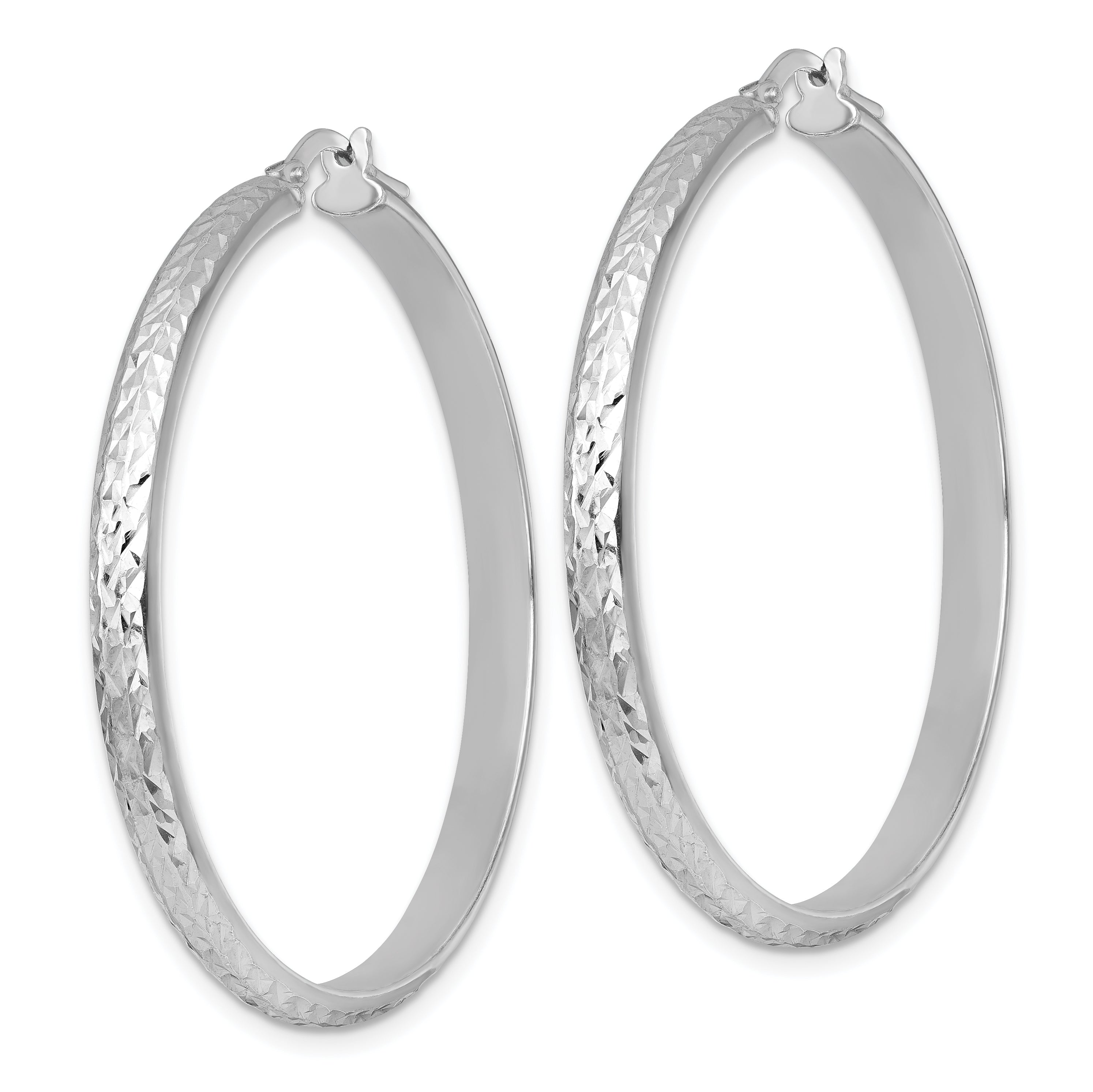 Sterling Silver Rhodium-plated Polished and Diamond-cut 4.00 x 45mm Tube Hoop Earrings Secondary image