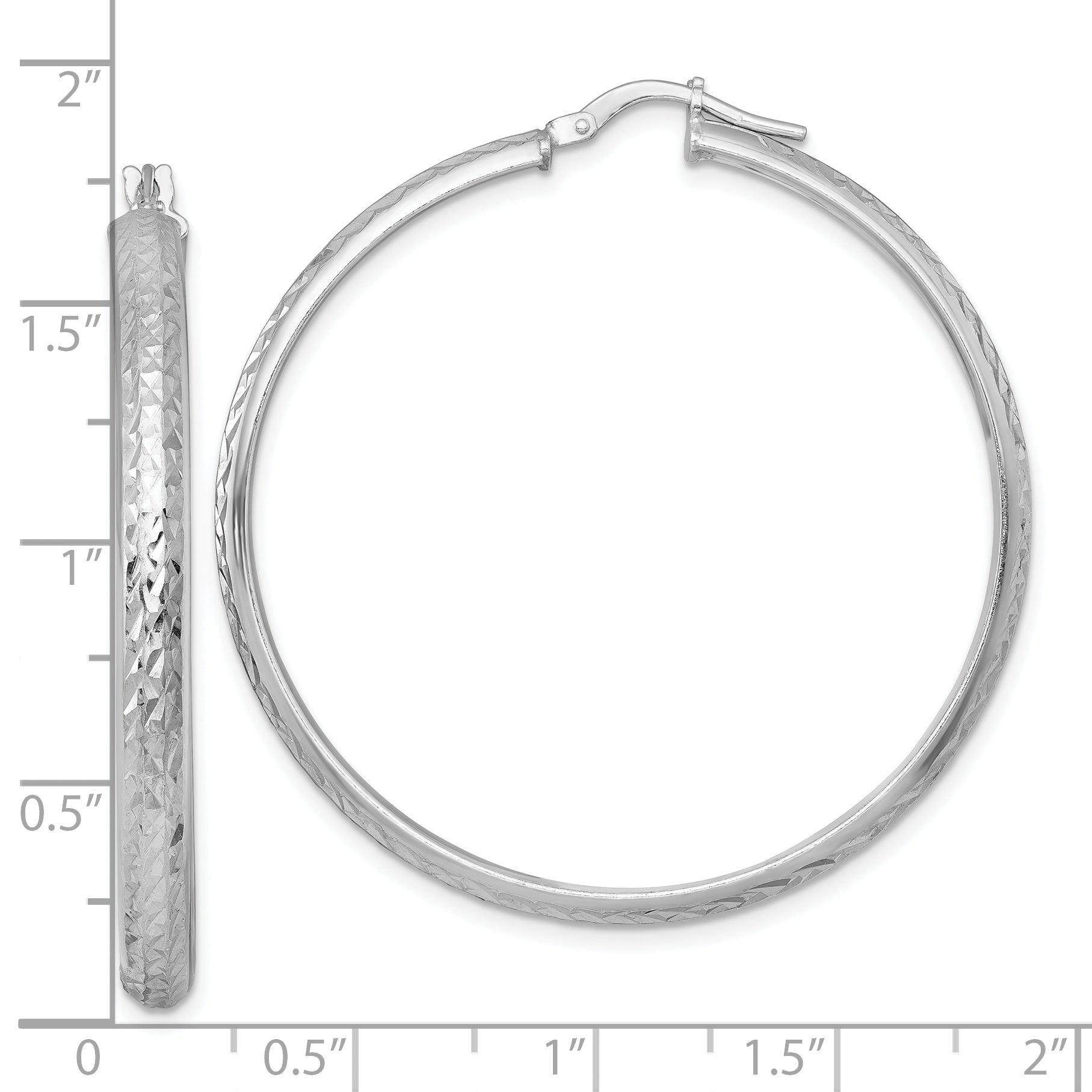 Sterling Silver Rhodium-plated Polished and Diamond-cut 4.00 x 45mm Tube Hoop Earrings