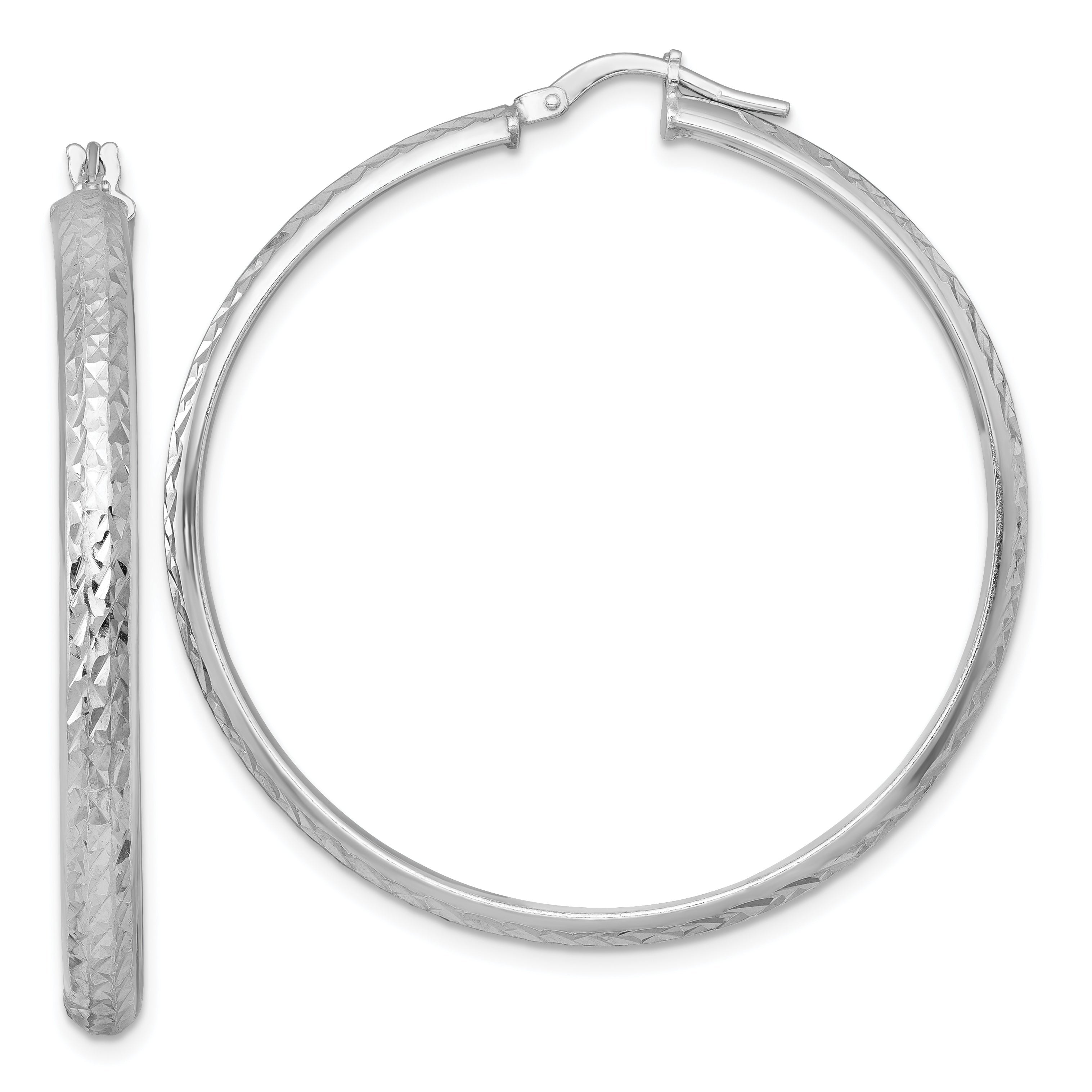Sterling Silver Rhodium-plated Polished and Diamond-cut 4.00 x 45mm Tube Hoop Earrings Main image