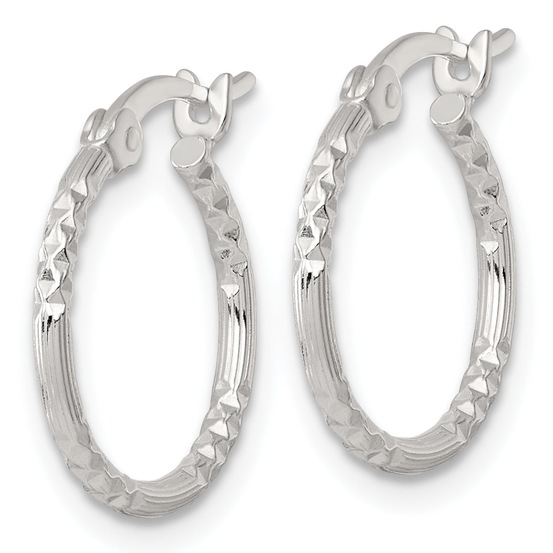 Sterling Silver Polished Diamond-cut Textured 16x1.5mm Round Hoop Earrings Secondary image