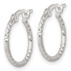 Sterling Silver Polished Diamond-cut Textured 16x1.5mm Round Hoop Earrings