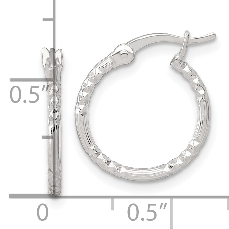 Sterling Silver Polished Diamond-cut Textured 16x1.5mm Round Hoop Earrings