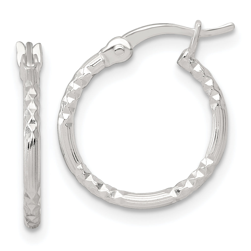 Sterling Silver Polished Diamond-cut Textured 16x1.5mm Round Hoop Earrings