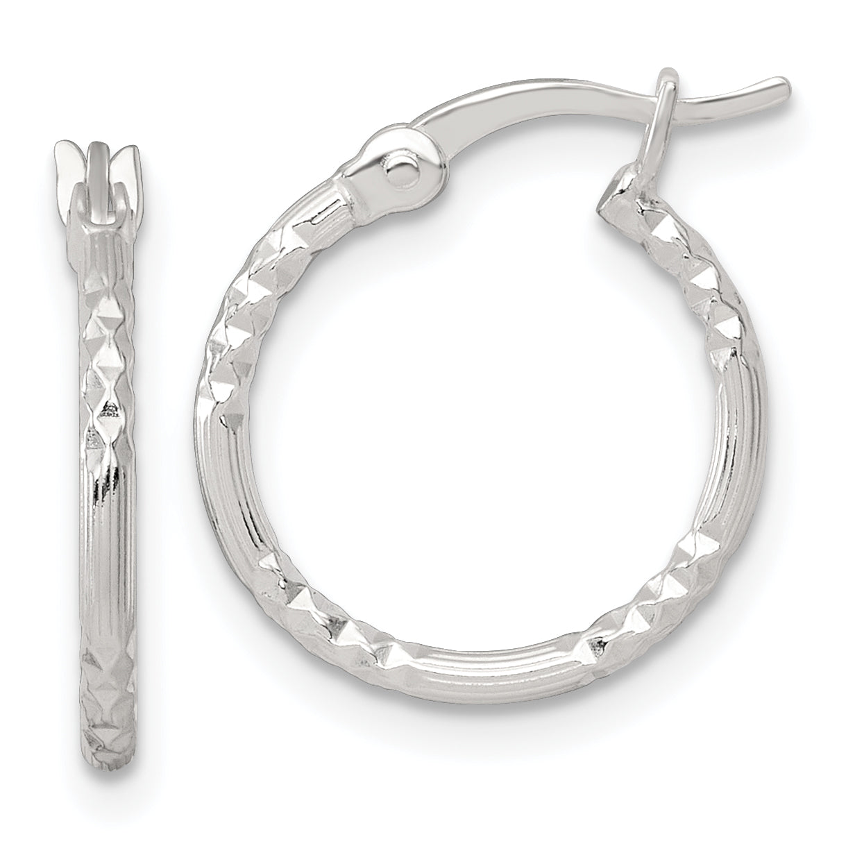 Sterling Silver Polished Diamond-cut Textured 16x1.5mm Round Hoop Earrings