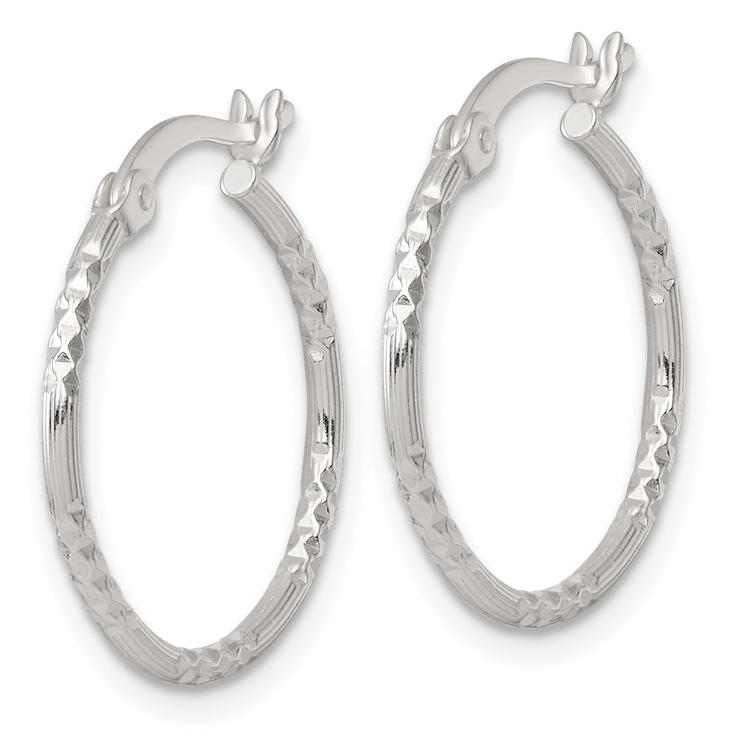 Sterling Silver Polished Diamond-cut Textured 20x1.5mm Round Hoop Earrings Secondary image