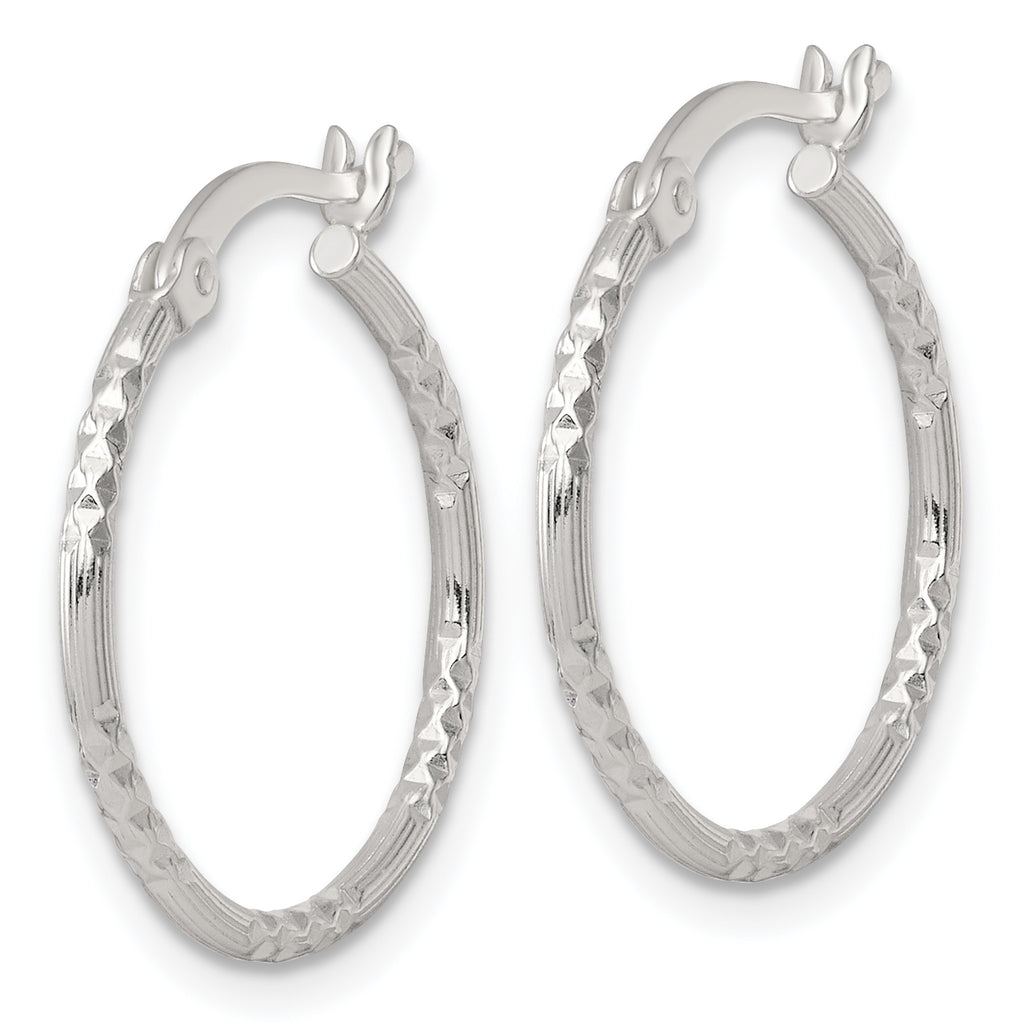 Sterling Silver Polished Diamond-cut Textured 20x1.5mm Round Hoop Earrings
