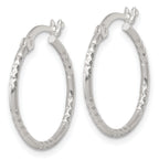Sterling Silver Polished Diamond-cut Textured 20x1.5mm Round Hoop Earrings
