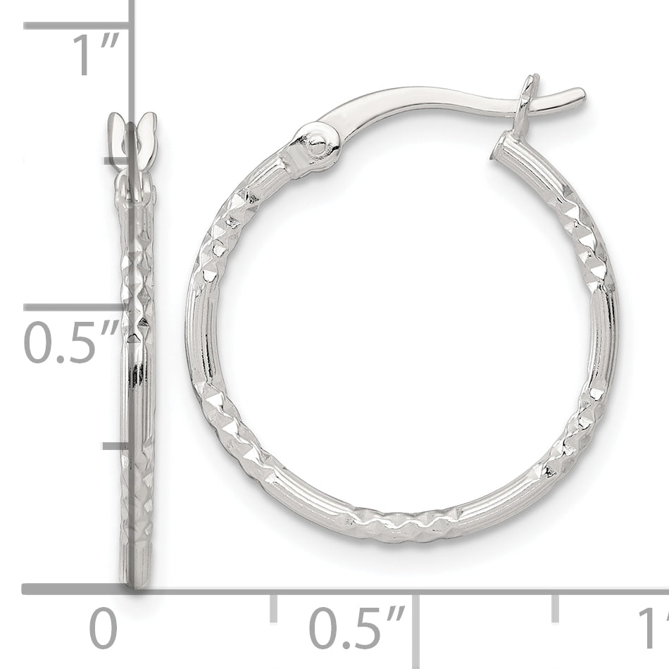 Sterling Silver Polished Diamond-cut Textured 20x1.5mm Round Hoop Earrings