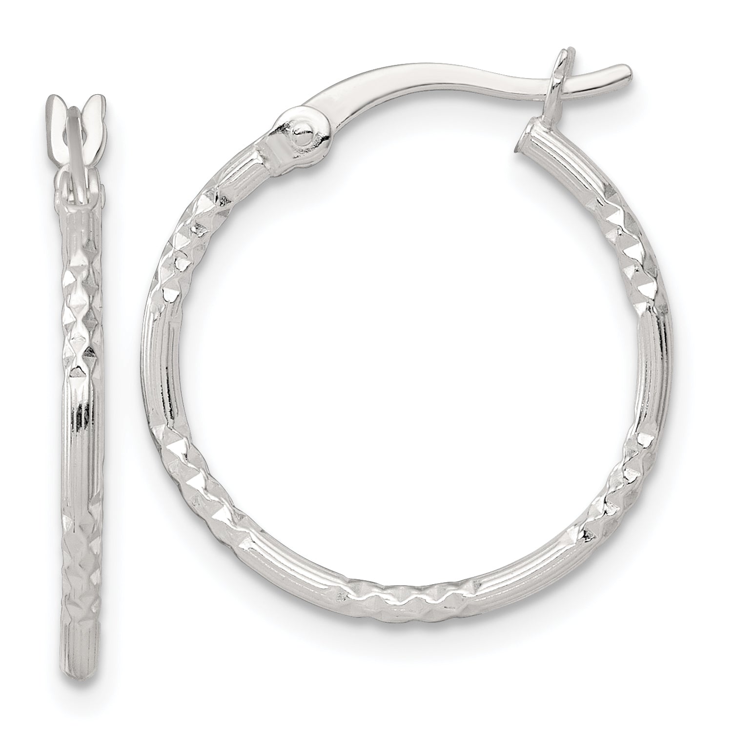 Sterling Silver Polished Diamond-cut Textured 20x1.5mm Round Hoop Earrings Main image