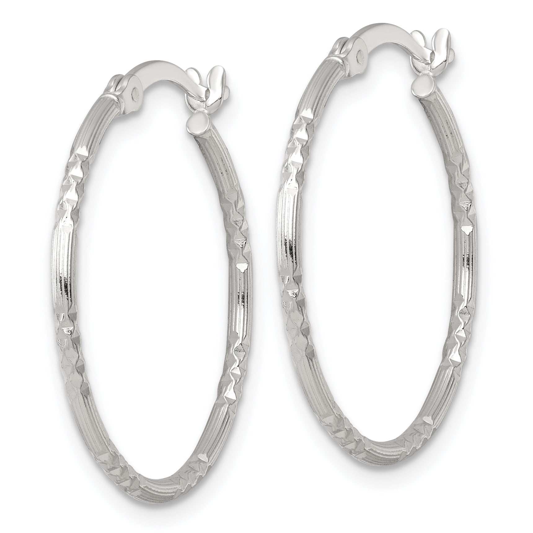 Sterling Silver Polished Diamond-cut Textured 25x1.5mm Round Hoop Earrings Secondary image
