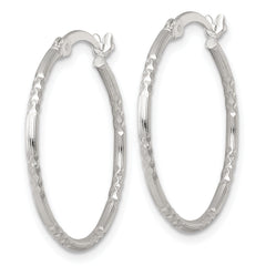 Sterling Silver Polished Diamond-cut Textured 25x1.5mm Round Hoop Earrings
