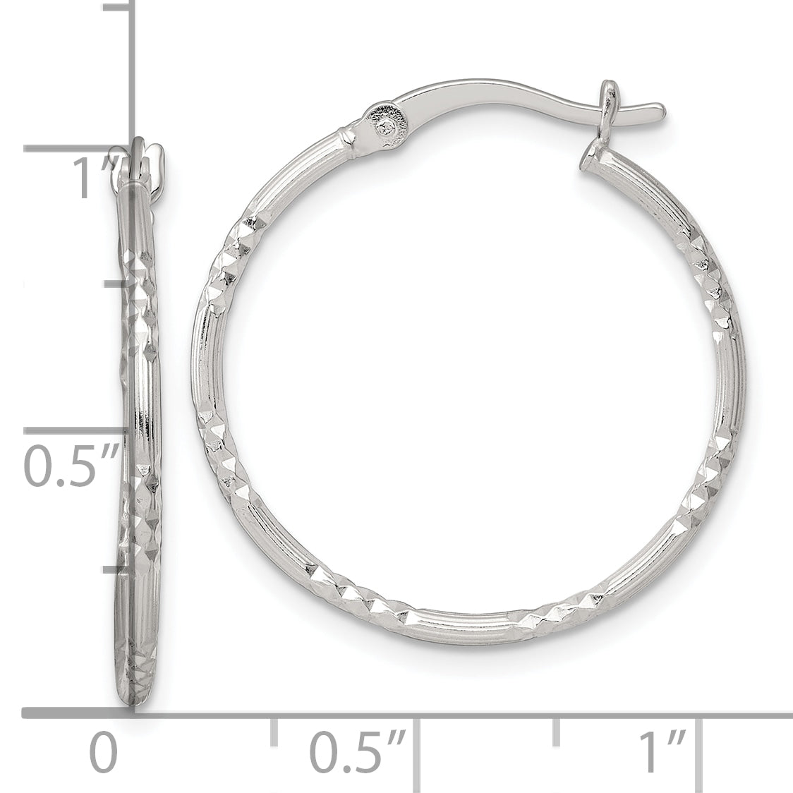 Sterling Silver Polished Diamond-cut Textured 25x1.5mm Round Hoop Earrings