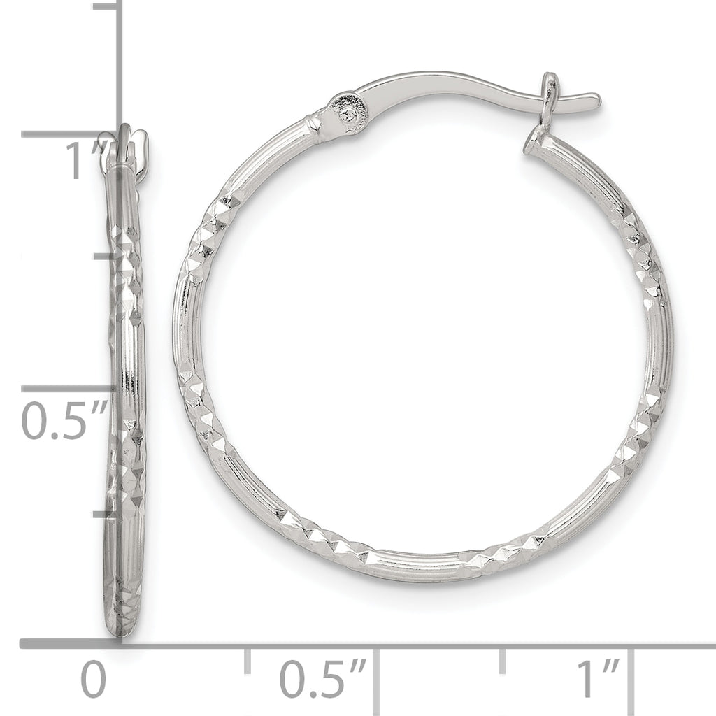 Sterling Silver Polished Diamond-cut Textured 25x1.5mm Round Hoop Earrings