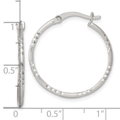 Sterling Silver Polished Diamond-cut Textured 25x1.5mm Round Hoop Earrings