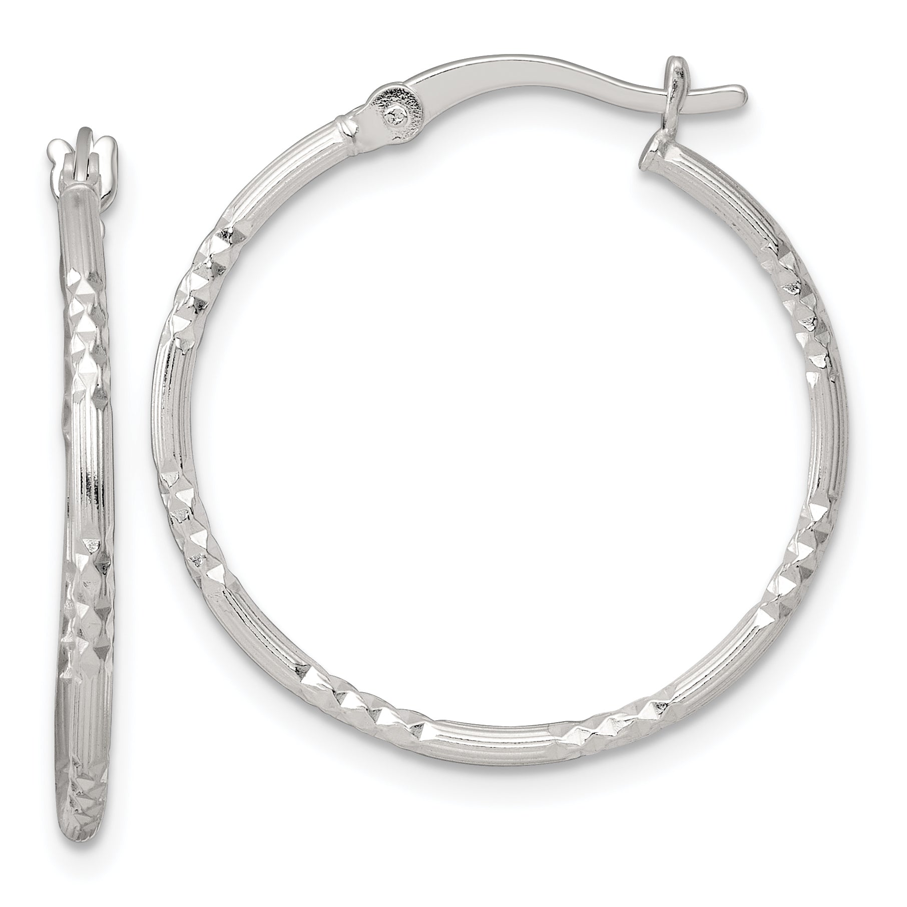 Sterling Silver Polished Diamond-cut Textured 25x1.5mm Round Hoop Earrings