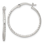 Sterling Silver Polished Diamond-cut Textured 25x1.5mm Round Hoop Earrings