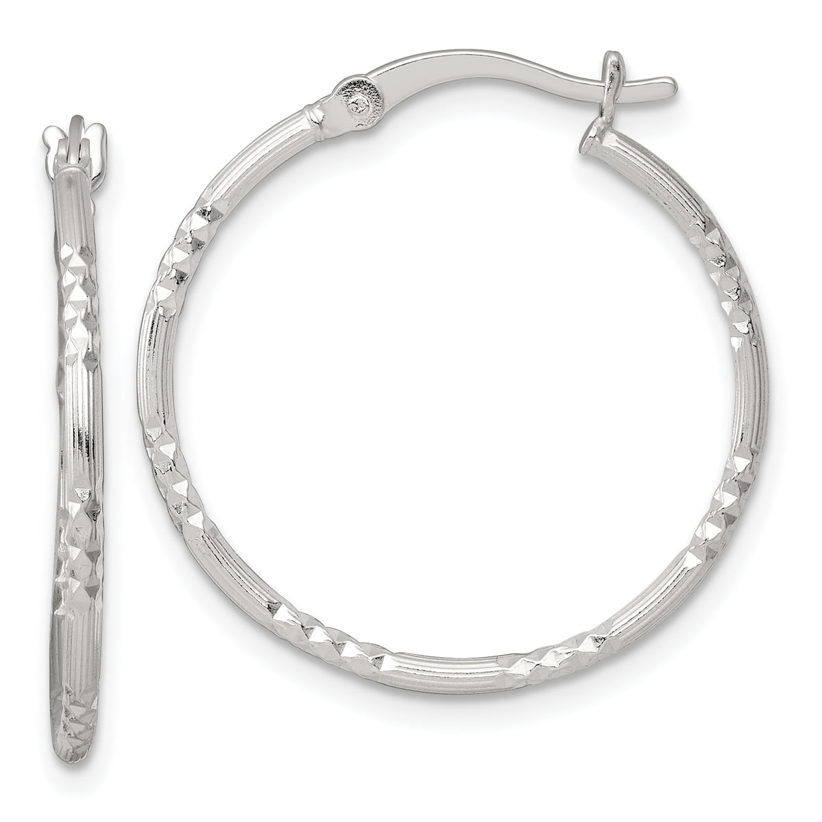Sterling Silver Polished Diamond-cut Textured 25x1.5mm Round Hoop Earrings