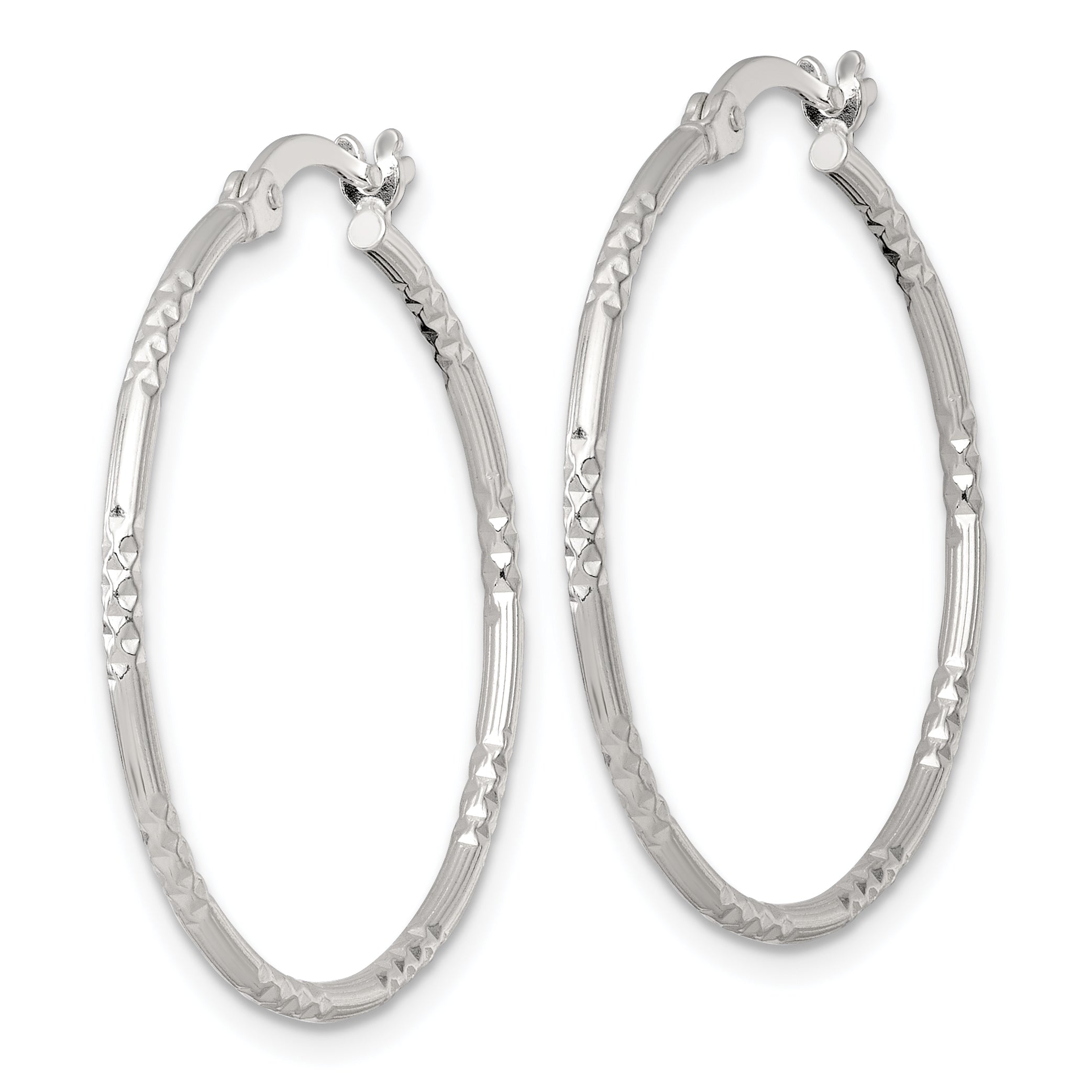 Sterling Silver Polished Diamond-cut Textured 30x1.5mm Round Hoop Earrings Secondary image