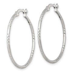 Sterling Silver Polished Diamond-cut Textured 30x1.5mm Round Hoop Earrings