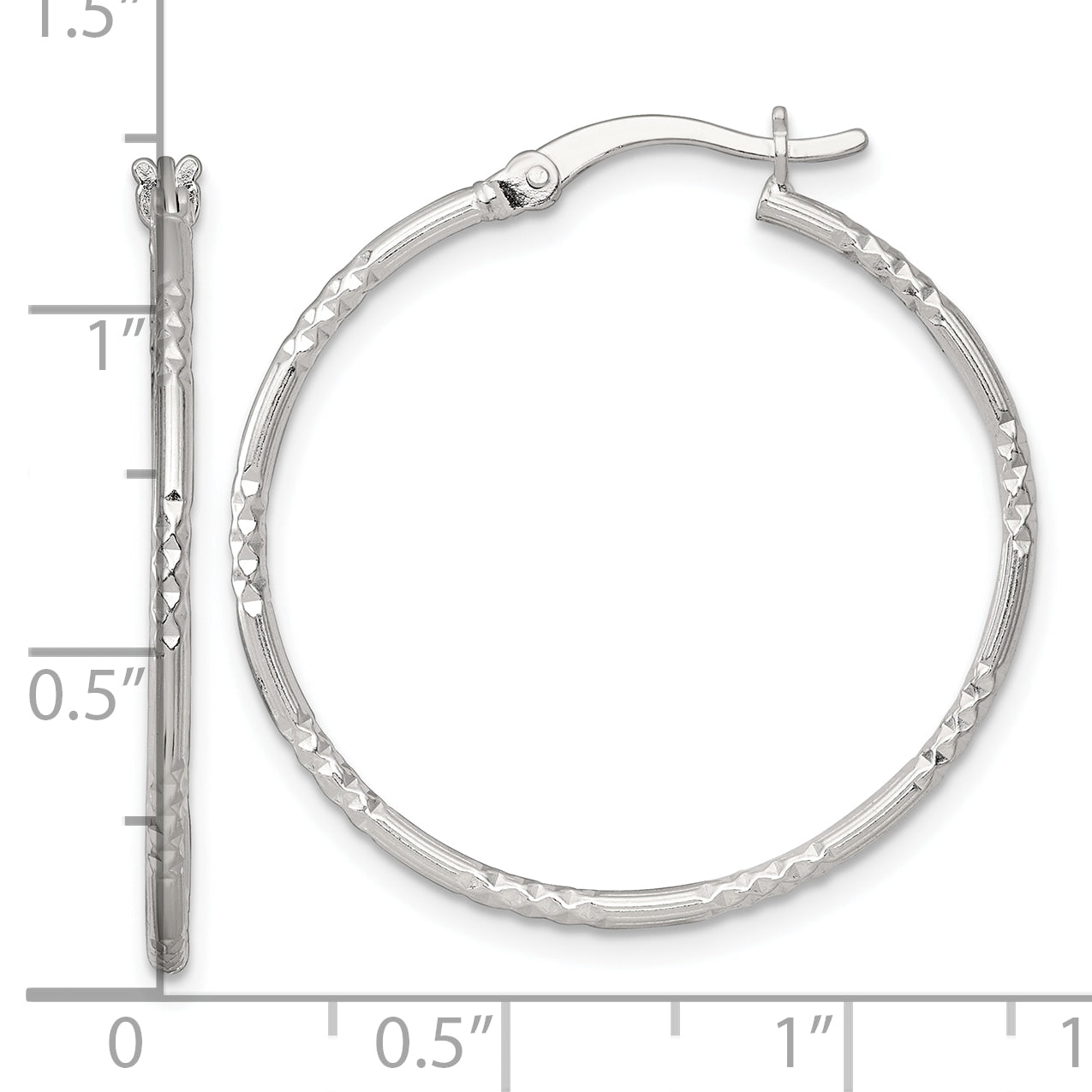 Sterling Silver Polished Diamond-cut Textured 30x1.5mm Round Hoop Earrings