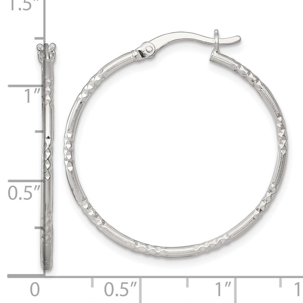 Sterling Silver Polished Diamond-cut Textured 30x1.5mm Round Hoop Earrings