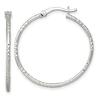 Sterling Silver Polished Diamond-cut Textured 30x1.5mm Round Hoop Earrings