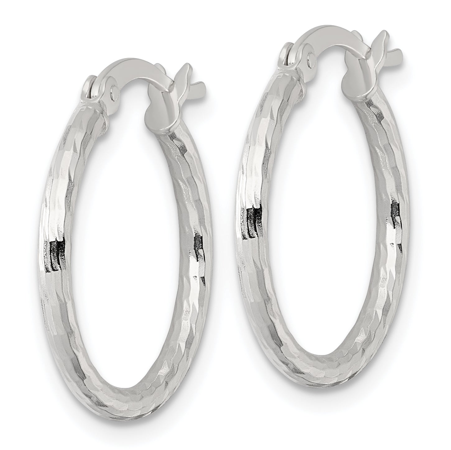 Sterling Silver Polished Diamond-cut 20x2mm Round Hoop Earrings