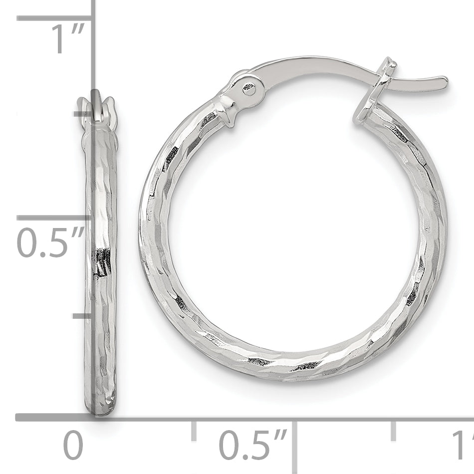 Sterling Silver Polished Diamond-cut 20x2mm Round Hoop Earrings