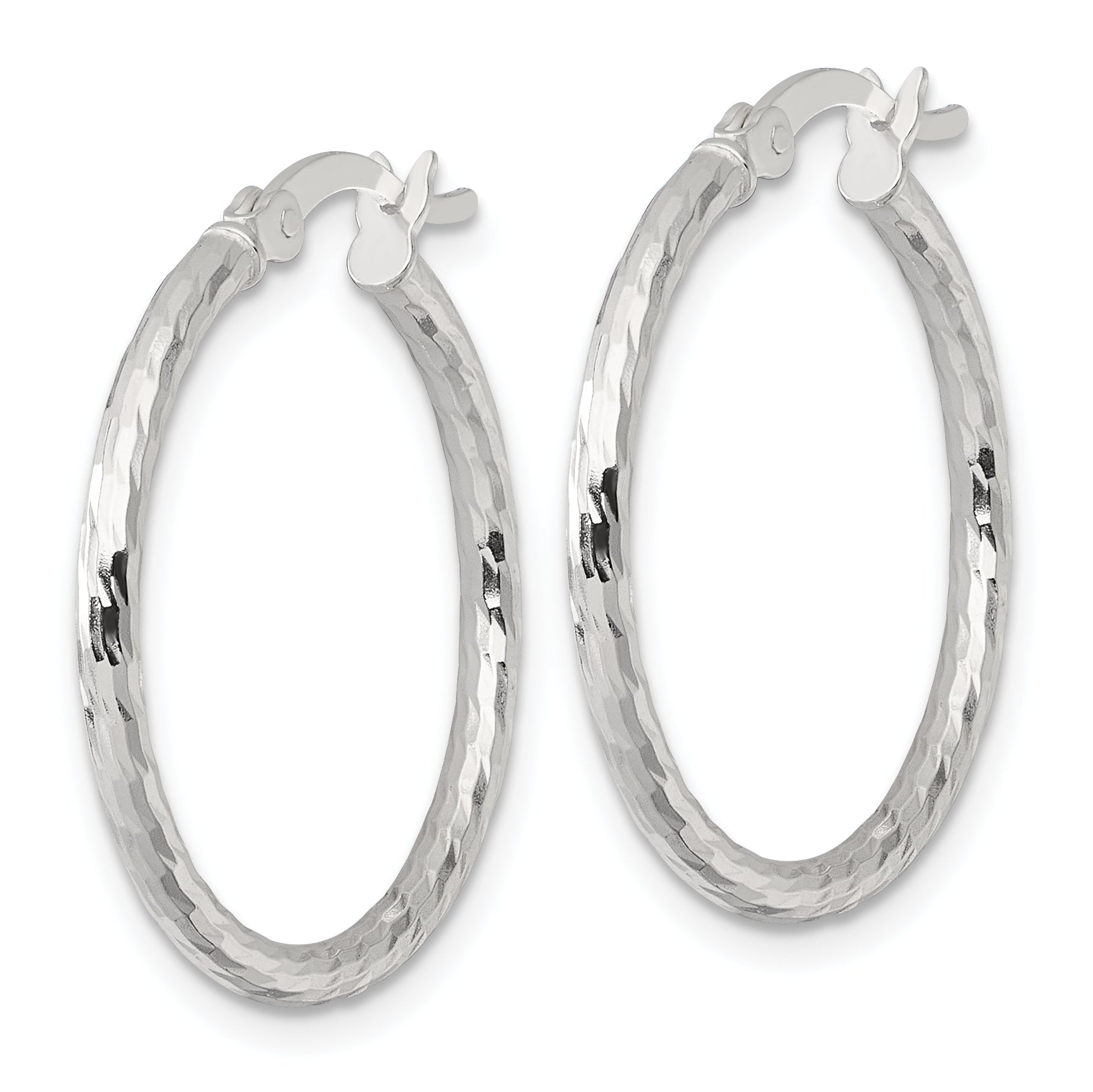 Sterling Silver Polished Diamond-cut 25x2mm Round Hoop Earrings