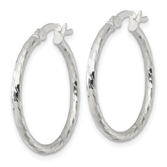 Sterling Silver Polished Diamond-cut 25x2mm Round Hoop Earrings